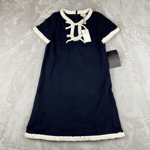 Tuckernuck Olivia Dress Women's XS Navy Bow Braided Nautical Shift Mini NWT
